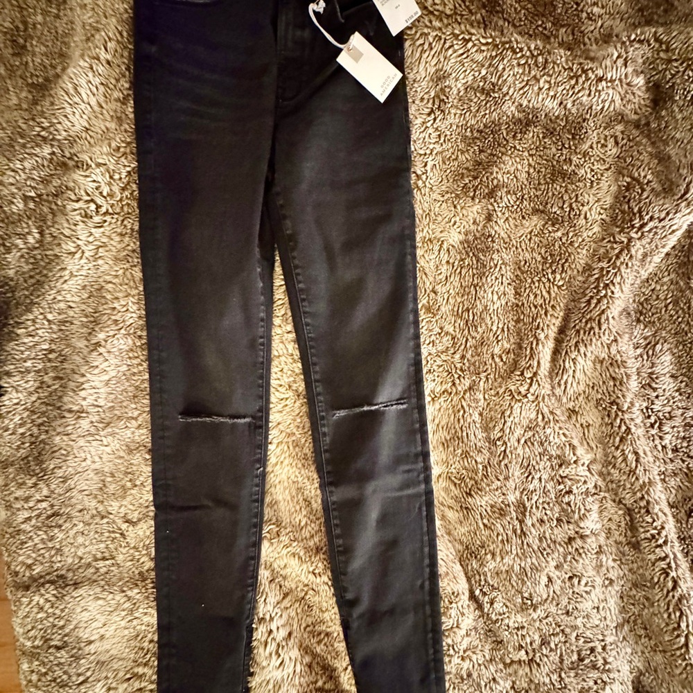 Good American Black Skinny Jeans with Knee Seams